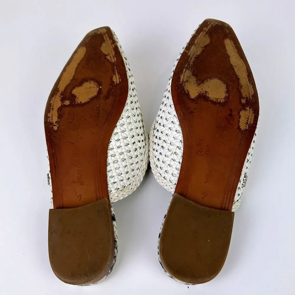 Sam Edelman Elva Mules Slip On Flats Woven Leather Cream Pointed Toe Slides 7